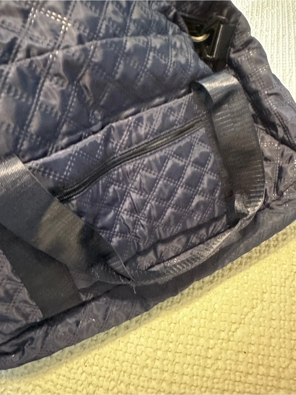 Quilted Navy Fashion Travel Duffel Bag - with multiple zippered compartments New